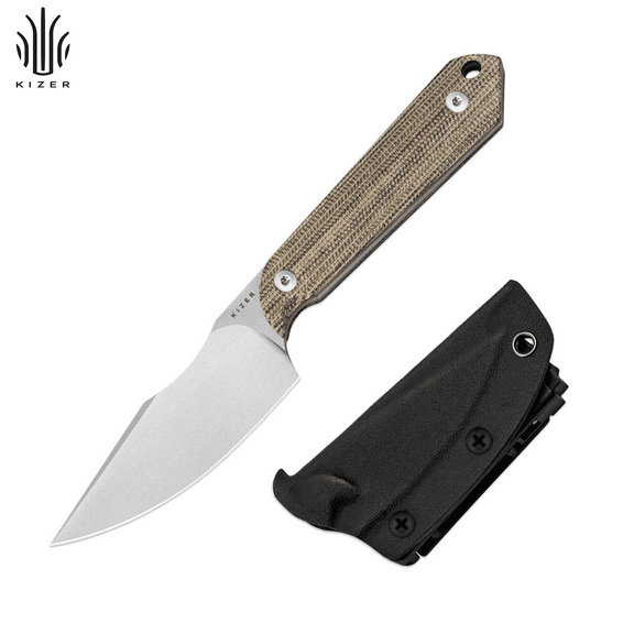 Kizer Mini Harpoon Fixed Blade Knife 3" AEB-L Blade Micarta Handle Pocket Tactical Knives 1040S7, Camping Hiking, Brown