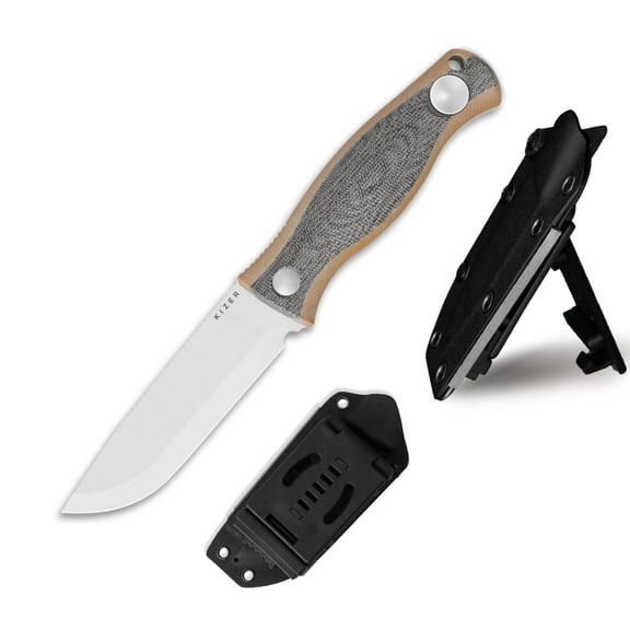 Kizer Polaris Fixed Blade Knife  AEB-L Blade Micarta & G10 Handle Camping with Adjustable Sheath, 1100A1