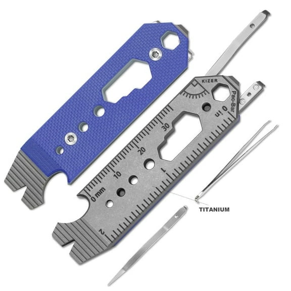 Kizer Pac-Bar 10-in-1 Titanium & G10 EDC Multi-Tools Blue Pry Bar Bottle Opener T122A4