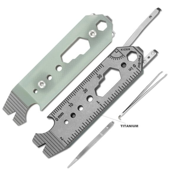 Kizer Pac-Bar 10-in-1 Titanium & G10 EDC Multi-Tools Green Pry Bar Bottle Opener T122A5