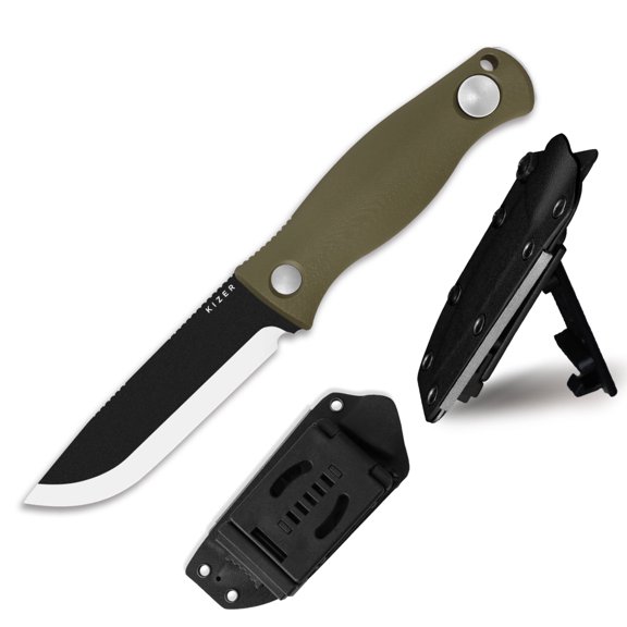 Kizer Polaris Fixed Blade Knife  1095 Blade  G10 Handle Camping with Adjustable Sheath, 1100A2