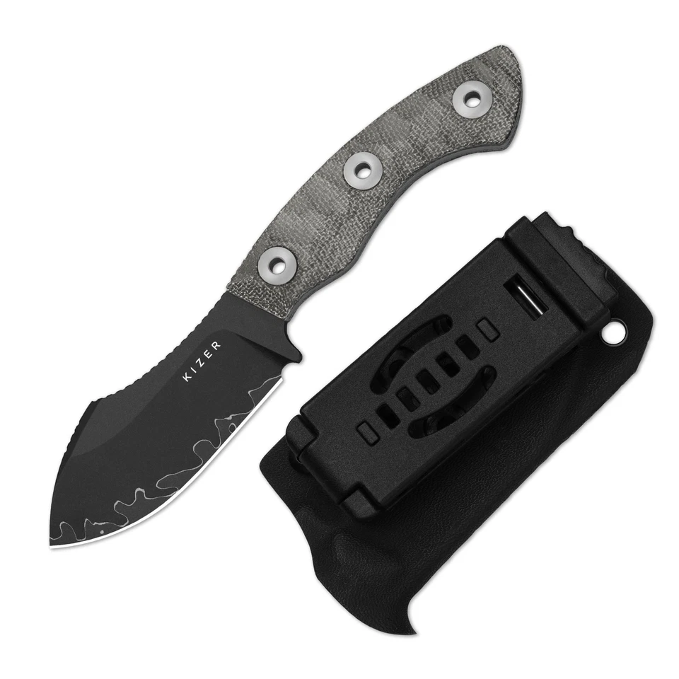 Kizer Rook Fixed Knife 3-layer Composite Steel Blade Micarta Handle With Sheath