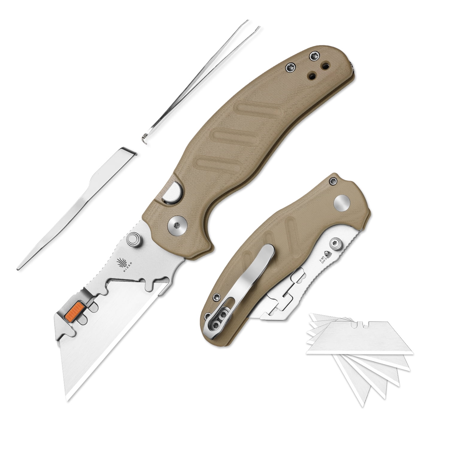 Kizer Sheepdog C01C Uti 2 Utility EDC Folding Knife Brown G10 Handle V3488.29JNA2