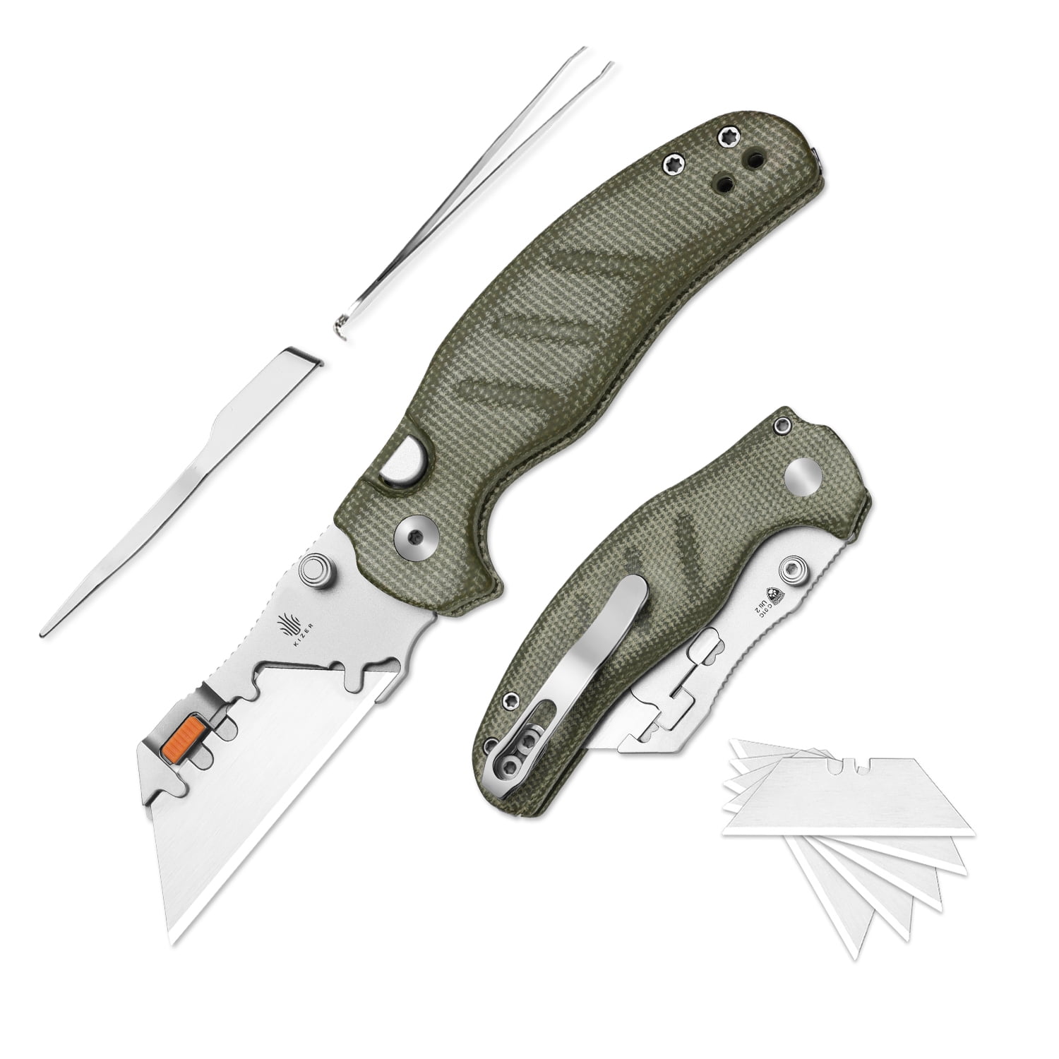 Kizer Sheepdog C01C Uti 2 Utility EDC Folding Knife Green Micarta Handle V3488.29JNA1
