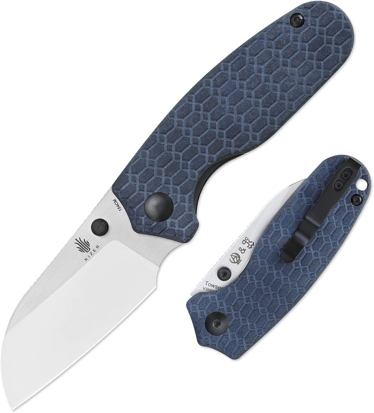 Kizer Towser S Folding Knife Steel Blue Richlite Handle Pocket Knife Camping Tools