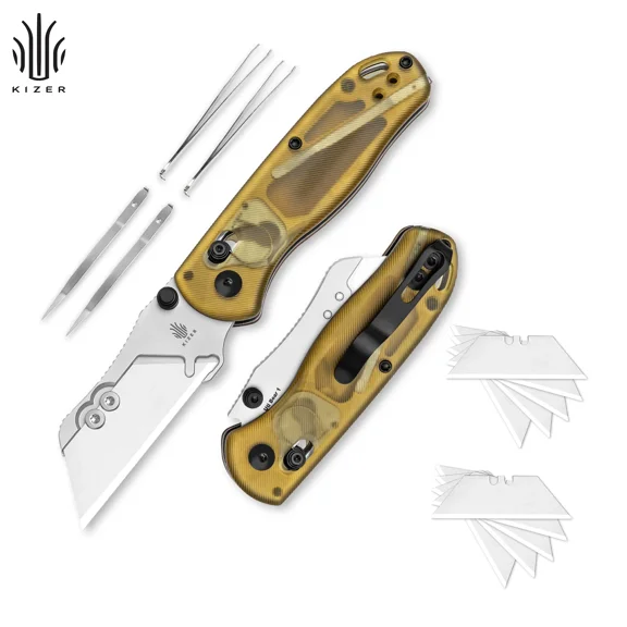 Kizer Uti BEAR 1 Dual-screw Utility Folding Pocket Knife PEI Handle V3619JA4