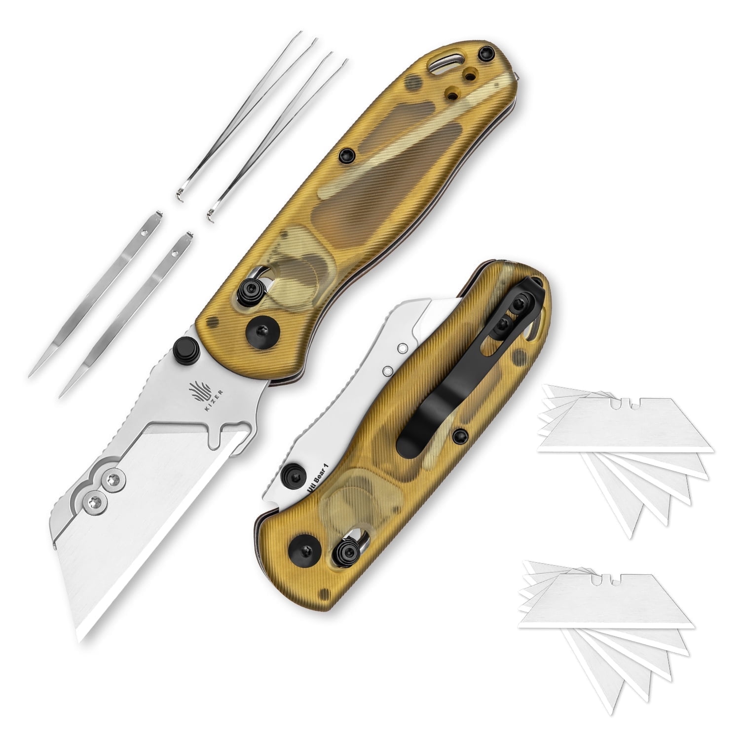 mskキウイつる Kizer Pocket Folding Knife Feweed, S90V Steel Titanium+ Fat