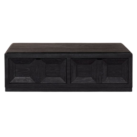 Kizie Coffee Table-Drawers-Caster Wheels-Black Rubberwood-54 Inch