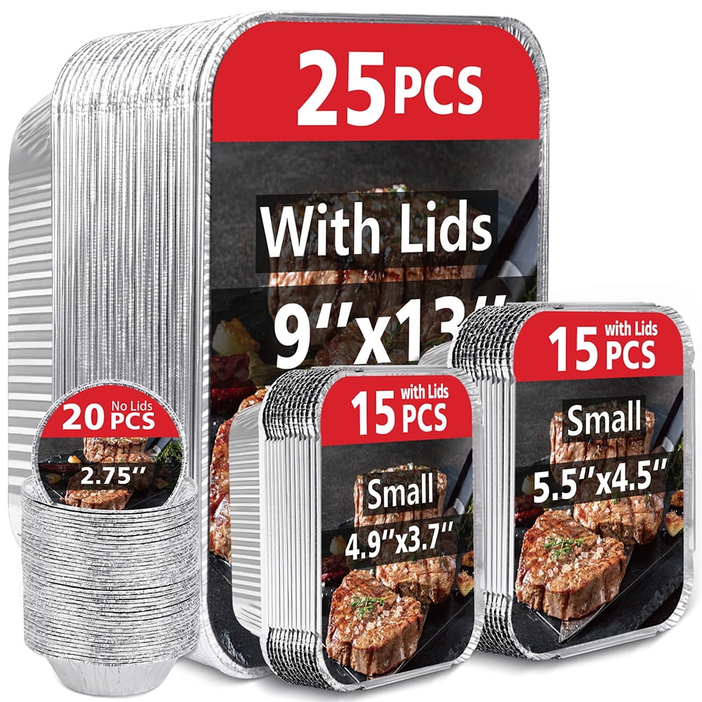 Kizocay 100PCS 4 types Aluminum Foil Plates Sets Disposable Square Tin Foil Pie Pans for Air