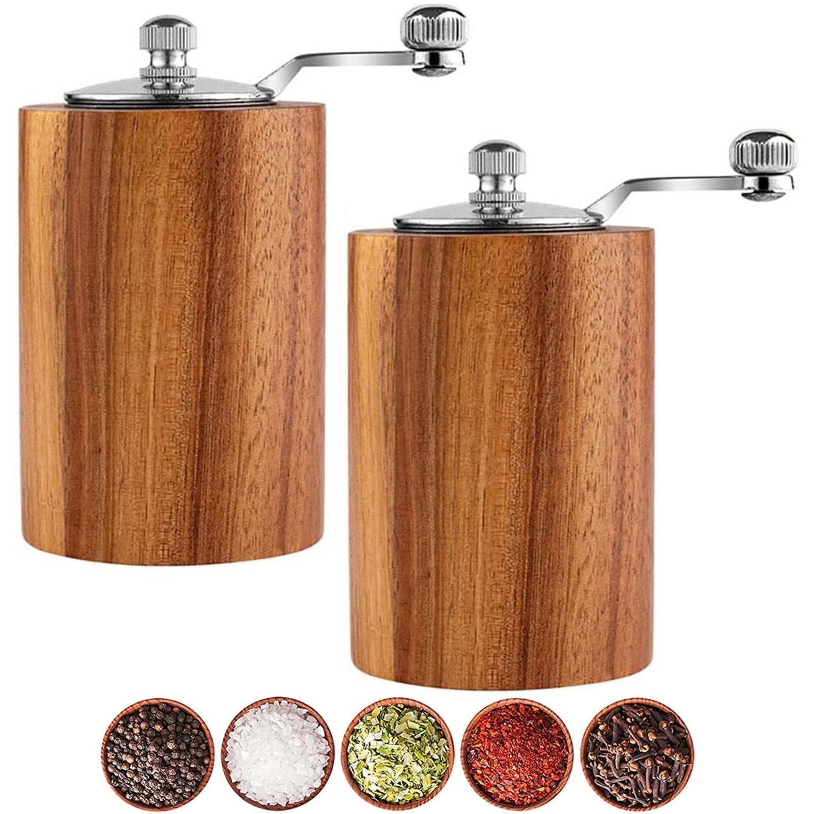 Kizocay 2PCS Pepper Mill with Crank Handle, Wood Pepper Grinder