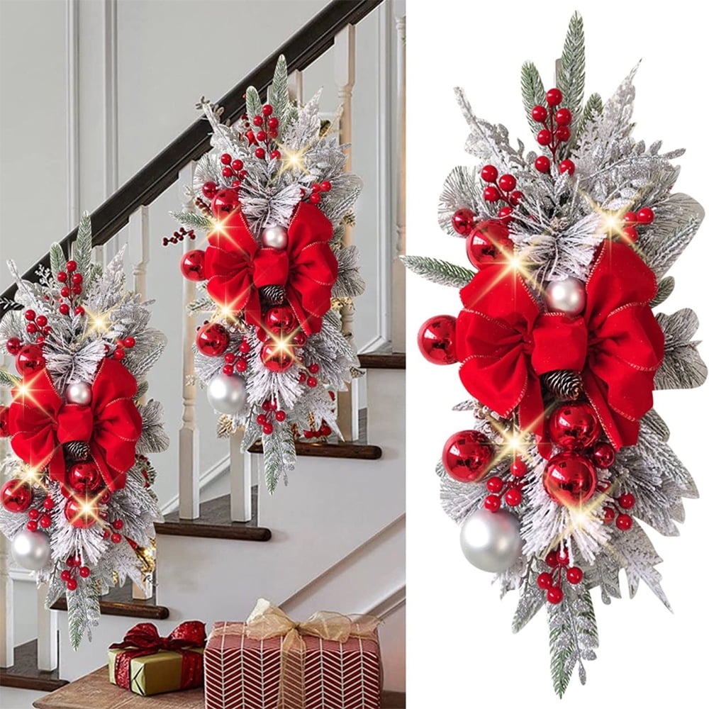 Kizocay Christmas Swags Christmas Wreaths for Front Door, Cordless