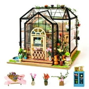 Kizocay DIY Miniature Dollhouse Wooden Set - 3D Wooden Puzzle Garden House with LED, Green Crafts, Creative Birthday Gift for Women and Girls (House)