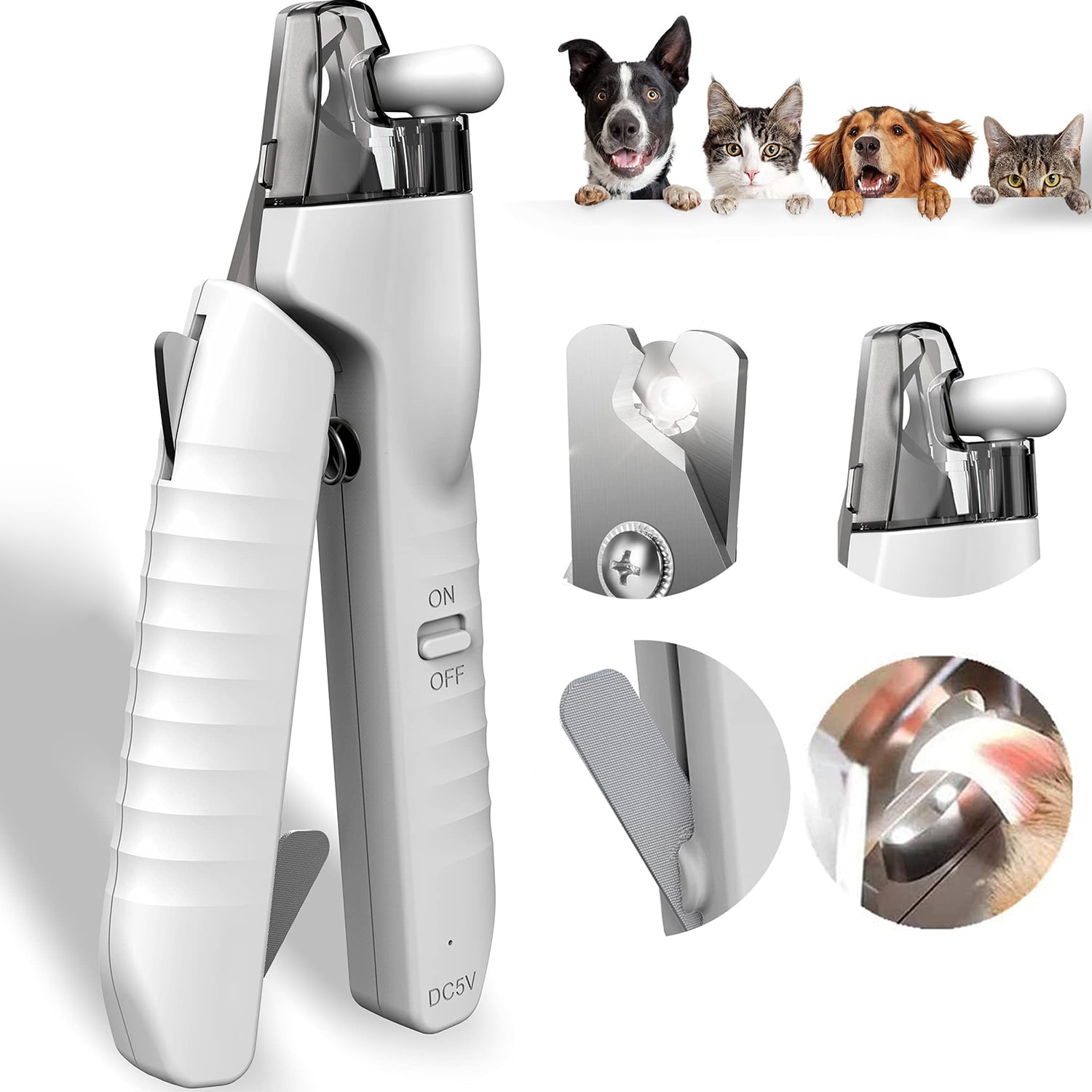 Kizocay Dog Nail Clipper, LED Light Cat Claw Trimmer with Blade Tool