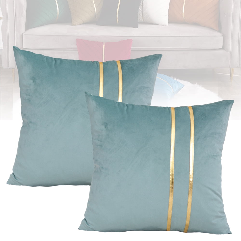 Kizocay Velvet Throw Pillow Covers with Gold Leather,Decorative Couch