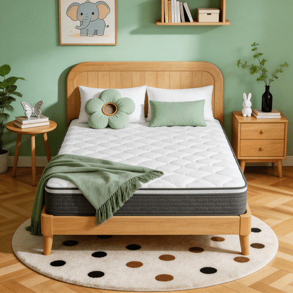 Kizreo Queen Size 12 inch Hybrid Firm Mattress, Grey and White