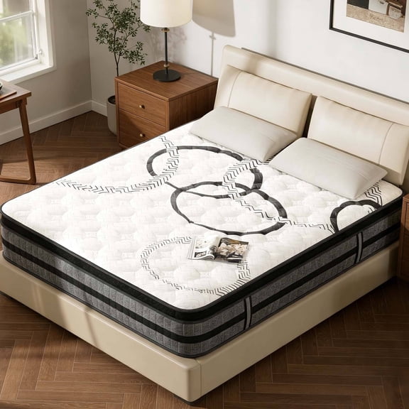 Kizreo Firm Queen Mattress, Hybrid Mattress with Gel Memory Foam and Individual Pocket Spring, OEKO-TEX and CertiPUR-US Certified, Cool Sleep, Pressure Relief, 12" in a Box