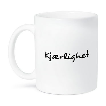 3dRose, Kjaerlighet, word for Love in Norwegian romantic language black text, 11oz Mug