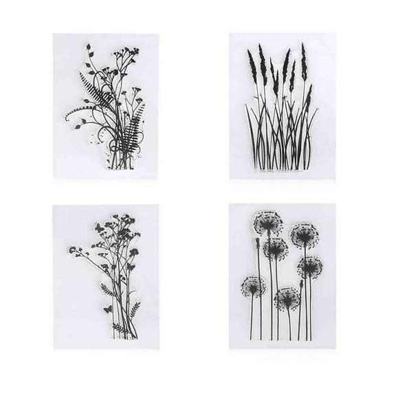 Kjfeif 4-Packs Transparent Silicone Stamp Seals, DIY Clip Art for Scrapbooking Card Making Photo Album, Craft Decoration Tool, Reusable Stamp for Home Office
