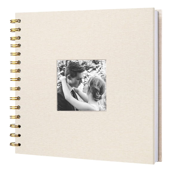 Kjfeif 8 x 8 Inch Scrapbook Photo Album Linen Cover 20 Sheets/ 40 Pages, Hardcover Kraft White Pages Memory Book, for Travel Wedding Guest Book Christmas Fits 3.1x3.1 & Instant Photos