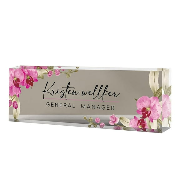 Kjfeif Butterfly Orchid Style Acrylic Personalized Desk Name Plate, Custom Funny Desk Ornament, Exquisite Engraved Plate, Perfect Employee Appreciation Gift for Office Home Desk Decor