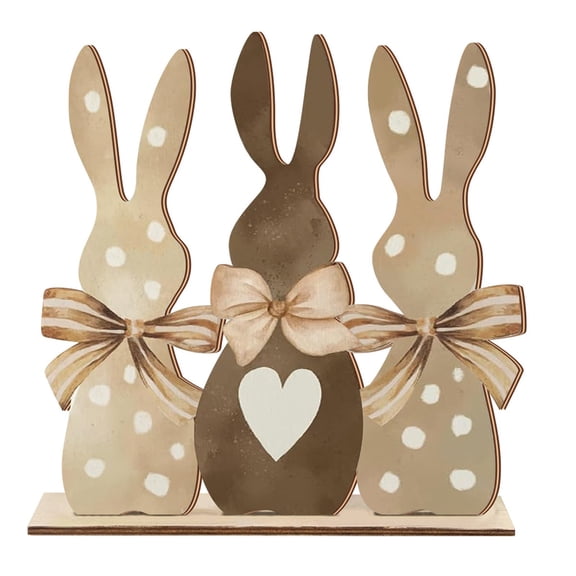 Kjfeif Easter Retro PolkaDot Bow Wooden Desktop Ornament, Cute Festive Wooden Decor, Compact Tabletop Ornament, for Easter Spring Home Kitchen Dining Table Holiday Decoration & Display