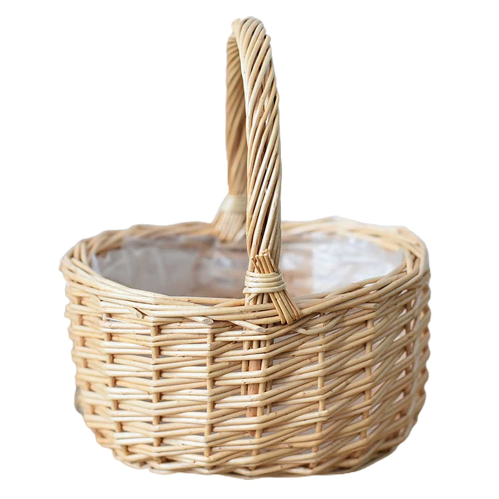 Kjfeif Handwoven Rattan Basket with Handles, Multi‑Function Round Container for Easter, Picnic, Wedding, Fruit Storage and Home Garden Decoration