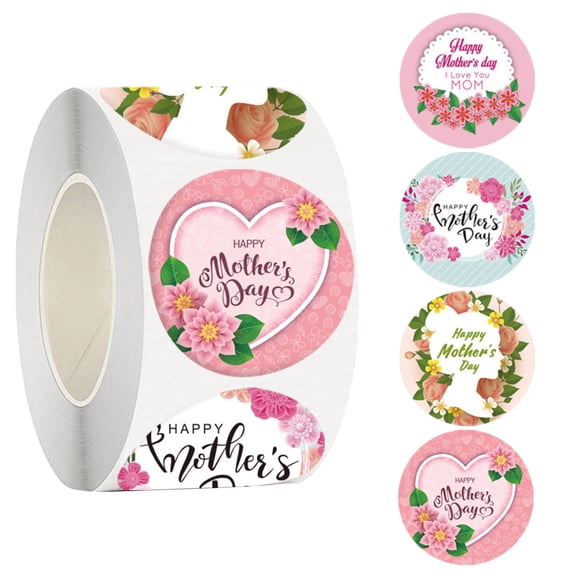 Kjfeif Happy Mother's Day Gift Stickers, Sweet Hot P ink Heart Design, 1.5 Inch Labels for Gift Wrapping Tags and Party Decorations, Pack of 5 Total, Scrapbooking