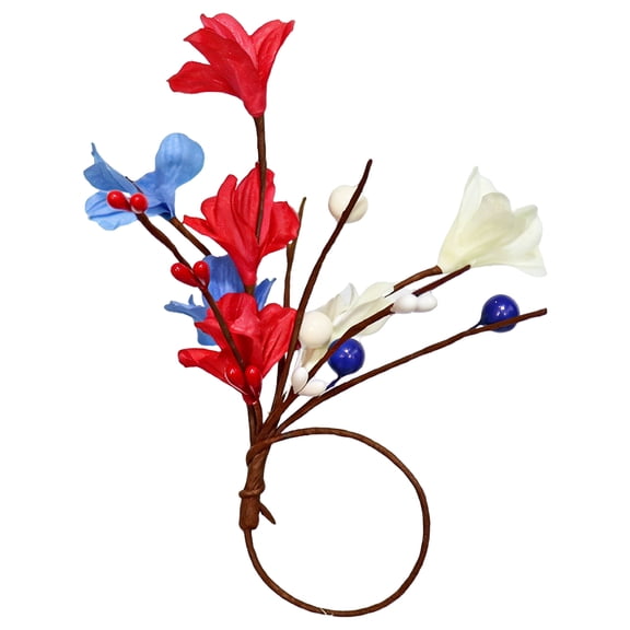 Kjfeif Single Star-Spangled Napkin Ring, Red White Blue Berry and Floral Design for 4th of July Table Setting, Perfect Independence Day Dinner Party Decoration