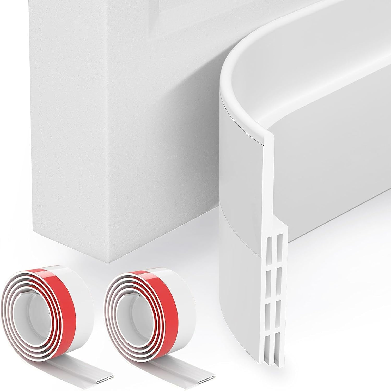 Kjislet 1M L Self Stick Silicone Door Seal Strip for Windows, Doors, Glass Shower Door, Sliding Door Weatherstrip Draft Stopper Weather Stripping Tape Roll