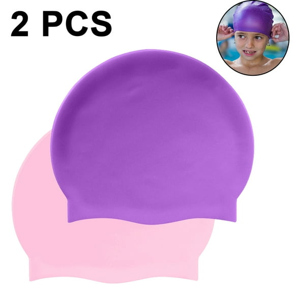 Kjislet High-Quality Silicone Swim Caps, 2-Pack, Earmuff Design, Perfect for Long Hair, Healthy & Warm, Pink & Purple (20x20cm)