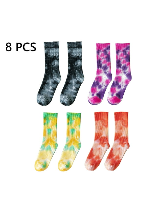 4 Pairs Casual Tie-dye Soft Cotton Crew Socks Cushion Novelty Funny Athletic Socks For Men Women