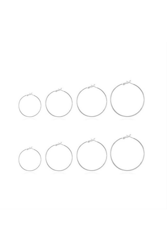 4 Pairs Large Silver Hoop Earrings for Women, Big Hoop Earrings, Diameters: 30mm, 40mm, 50mm, 60mm, Hypoallergenic