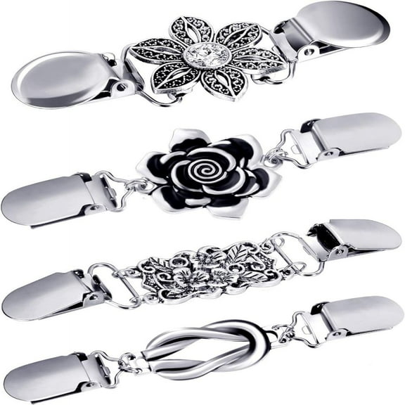 Kjislet 4 Pcs Vintage Dress Cinch Clips Shirt Clips Sweater Cardigan Shawl Clips for Women Brooch Clips,4Style