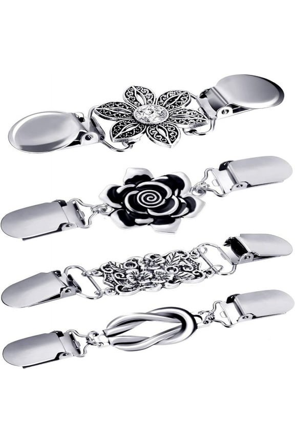 4 Pcs Vintage Dress Cinch Clips Shirt Clips Sweater Cardigan Shawl Clips for Women Brooch Clips,4Style