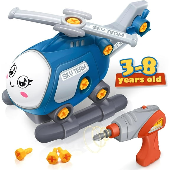 Kjislet Developmental Helicopter Toy, Take Apart and Build with Hand Drill Tool, Transformable to Airplane for Kids Ages 3-8, Educational Toy, 29*14*18.5cm