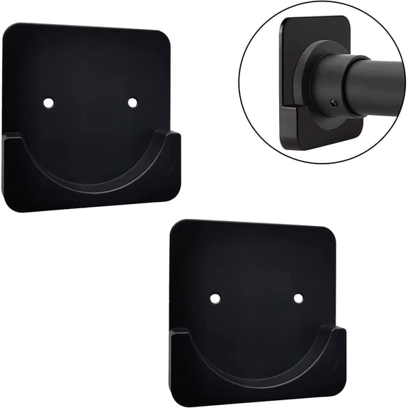 Kjislet Shower Curtain Rod Holder, Two-Mode Installation (Adhesive & Screw), Wall-Mounted, Black, 2 Pack