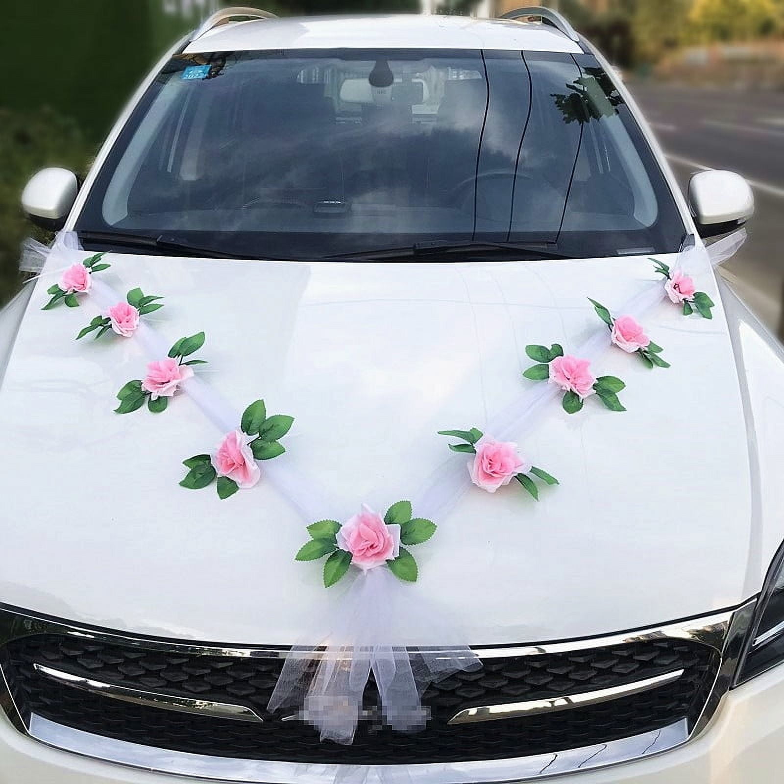 Kjislet Wedding Car Flower Plate Ribbon Bows Set, Door Handle Ornament Supplies, Party Event Accessories, Silk Organza Wreath, 1Pcs, Yarn Length 1.6 Meters