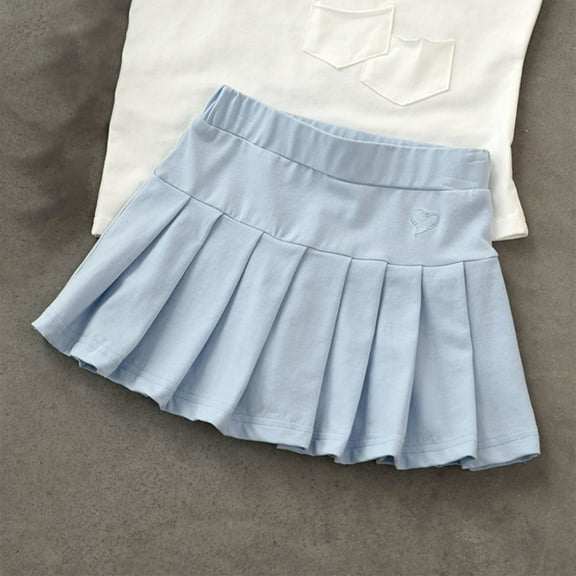 KkSLirnhs 100 Girls' Summer School Uniform Pleated Skirt with Comfortable Elastic Waistband Lightweight School Uniform Pleated Ruffle Scooter Skirt Blue