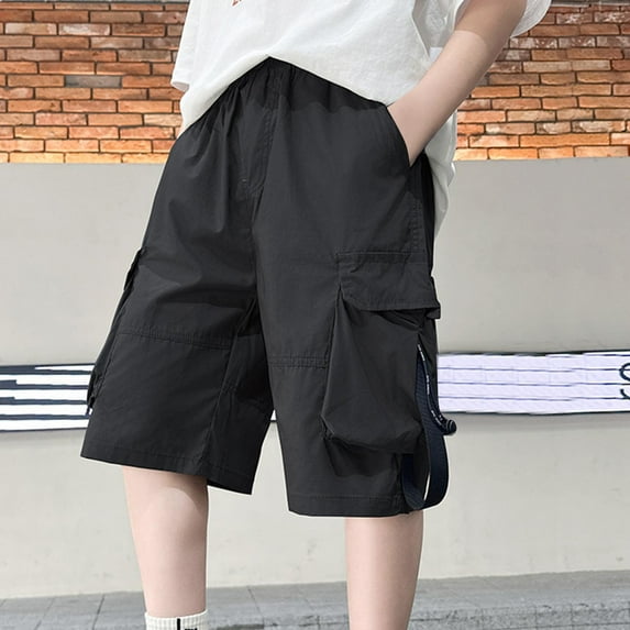 KkSLirnhs 11 Years Clearance!Shorts for Boys Classic 5-Inch Chino Boys' Shorts Flat Front Button Closure Preppy School Uniform Style Black