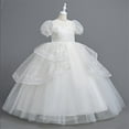 thumbnail image 1 of KkSLirnhs 11 Years Girls Dresses under $10.00 Girls' Princess Dresses Summer New Short Sleeve Ruffled Lace Round-Neck Embroidery Mesh Princess Bow Skirt White, 1 of 8