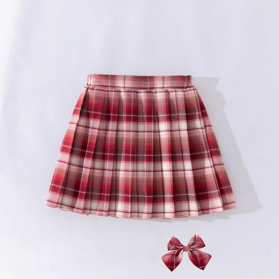 KkSLirnhs 11 Years Girls' Uniform Pleated Skirt with Soft Fabric and Comfortable Elastic Waist Summer Lightweight School Uniform Pleated Ruffle Scooter Skirt Red