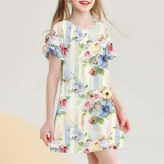 KkSLirnhs 110 Girls Pajamas Size 10-12 Girls' Airy Nightgown – Sweet Prints, Mid-Length, Ideal for Sleep & Lounge Multicolor