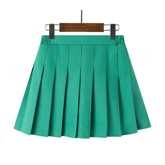 KkSLirnhs 120 Girls' School Uniform Pleated Skirt with Elastic Waist, Perfect for Warm Weather Summer Lightweight School Uniform Pleated Ruffle Scooter Skirt Green