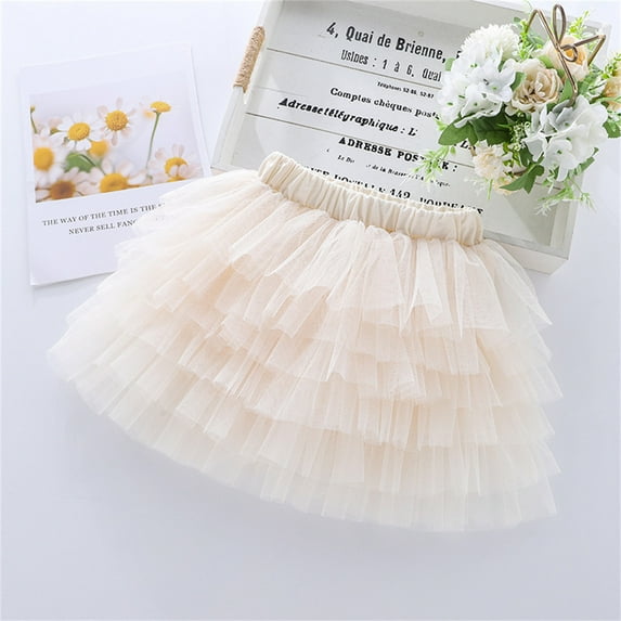 KkSLirnhs 13-14Years Girls' Summer Party Mini Skirt Soft Net Layers Lightweight Tutu Toddler Kids Solid Tulle Tiered Mesh Skirt Princess Party Dress Layered Skirt For Little Girls Beige