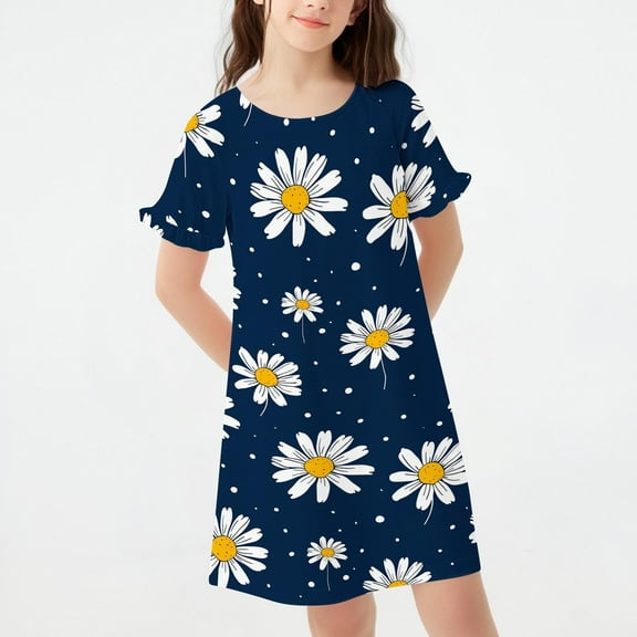 KkSLirnhs 150 Girls Pajamas Size 10-12 Girls' Comfy Sleep T-Shirt Dress – Mid-Length, Soft Material, Ideal for Warm Nights Multicolor