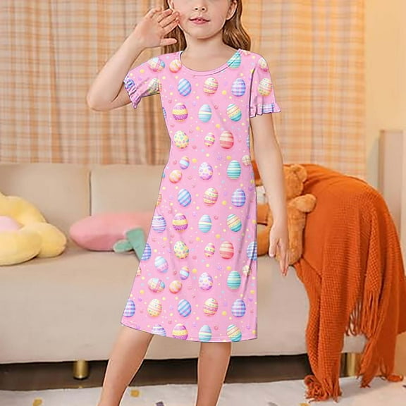 KkSLirnhs 170 Girls Pajamas Size 6 Girls' Summer Sleepshirt – Playful Patterns, Loose Fit, Cool & Comfortable Multicolor
