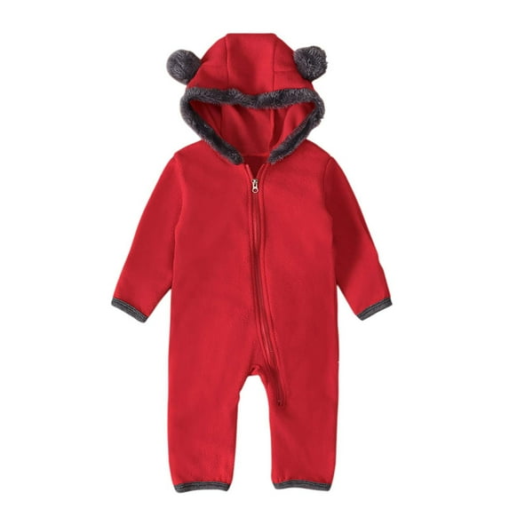 KkSLirnhs 2 Years Baby Clothing Sets Outfits Set infant Baby Girls Boys Solid Ears Hoodie Romper Clothes Fleece Jumpsuit Red