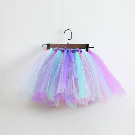KkSLirnhs 2 Years Girls' Stylish Summer Bubble Skirt with Ruffled Tulle and Elastic Waist Lightweight Rainbow Sequin Sparkling Tutu Dancing Mesh Skirt Purple