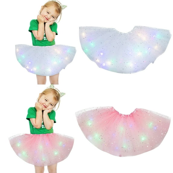 KkSLirnhs 2Pcs Girls' Summer Tulle Bubble Skirt with Ruffle Details and Elastic Waist Lightweight Rainbow Sequin Sparkling Tutu Dancing Mesh Skirt 0