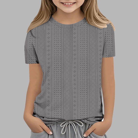 KkSLirnhs 3-4Y Girls Clothes under $10 Children's Fashion Solid Color 3/4 Sleeve Round Neck Tops/shirt Gray
